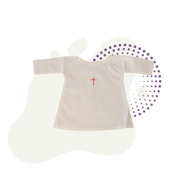 A Baptism Garment with a cross on it.