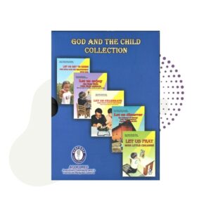 A blue God and the Child Collection book with a bunch of pictures on it.