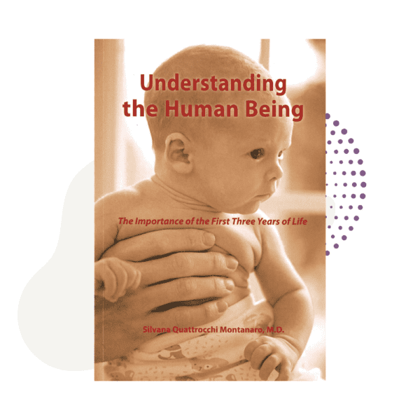A book cover with Understanding The Human Being written by a baby holding a bottle.