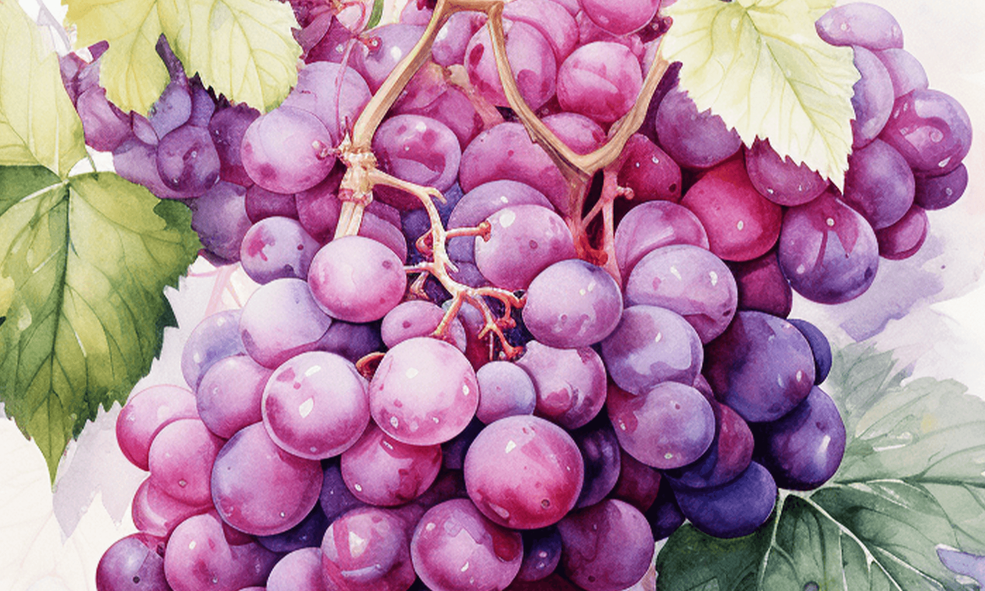 a painting of a bunch of grapes with leaves.