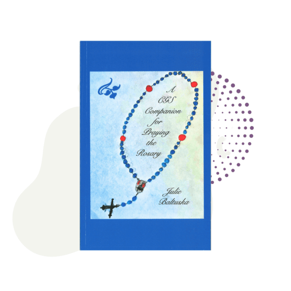 A CGS Companion for Praying the Rosary with a rosary and a blue background.