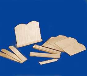A set of wooden pieces on a blue background.