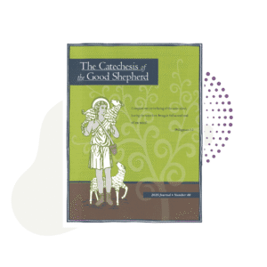 Cover of "The Catechesis of the Good Shepherd Journal 2025," with an illustration of a shepherd carrying a sheep and a Bible verse from Philippians 2:2 on a green background.