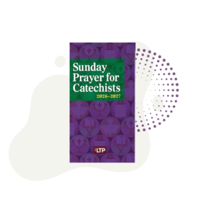 The cover of "Sunday Prayer for Catechists 2026-2027" features a purple background with the LTP logo at the bottom.